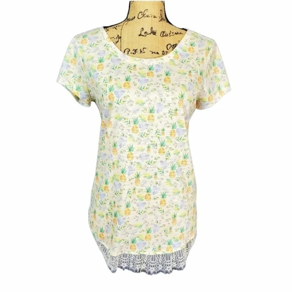 LC Lauren Conrad Women's Regular Pineapple Tie Back Tee Size Small Yellow New - Picture 1 of 9